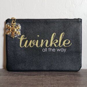 Twinkle All The Way Glittery Make Up Cosmetic Bag Clutch Holiday Black/Gold NWOT